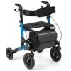 2 in 1 Rollstuhl & Reiserollator mit Sitz bis 136 kg Faltbarer Rollator Aluminium Gehhilfe Blau