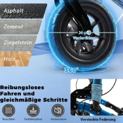 2 in 1 Rollstuhl & Reiserollator mit Sitz bis 136 kg Faltbarer Rollator Aluminium Gehhilfe Blau