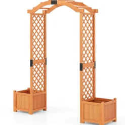 2 in 1 Rosenbogen mit Blumenkasten Gartenbogen Holz Torbogen für Kletterpflanzen 185 x 45 x 201 cm