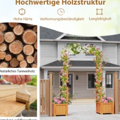 2 in 1 Rosenbogen mit Blumenkasten Gartenbogen Holz Torbogen für Kletterpflanzen 185 x 45 x 201 cm