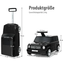 2 in 1 Rutschauto kinderkoffer Kinder Reisekoffer Kofferset 60 x 31 x 26 cm Schwarz