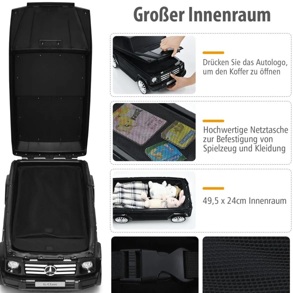 2 in 1 Rutschauto kinderkoffer Kinder Reisekoffer Kofferset 60 x 31 x 26 cm Schwarz