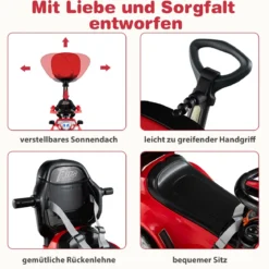 3-in-1 Rutschauto mit Schiebestange Rutschfahrzeug Schiebauto mit Stauraum Rutscher Auto Rot