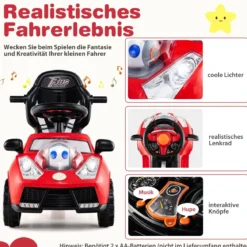 3-in-1 Rutschauto mit Schiebestange Rutschfahrzeug Schiebauto mit Stauraum Rutscher Auto Rot