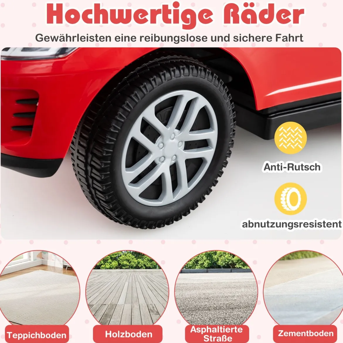 3-in-1 Rutschauto mit Schiebestange Rutschfahrzeug mit Abnehmbarem Griff Rutscher Auto Rot