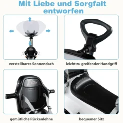 3-in-1 Rutschauto mit Schiebestange Rutschfahrzeug Schiebauto mit Stauraum Rutscher Auto Weiß