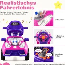 3-in-1 Rutschauto mit Schiebestange Rutschfahrzeug Schiebauto mit Stauraum Rutscher Auto Rosa