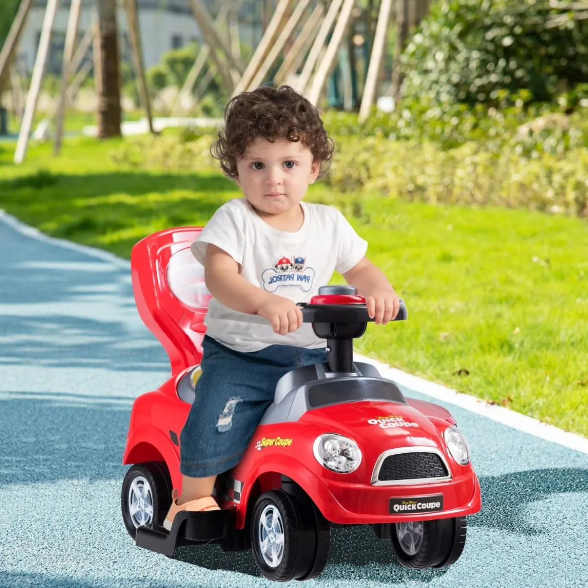 3 in 1 Rutschauto Schiebeauto mit Abnehmbarem Schiebgriff & Schutzbügel Rot