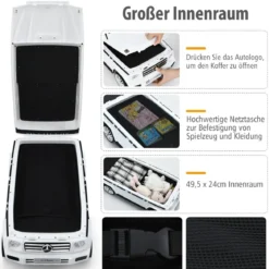 2 in 1 Rutschauto und Kinderkoffer mit klappbarem Griff 60 x 31 x 26 cm Weiß