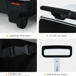 2 in 1 Rutschauto und Kinderkoffer mit klappbarem Griff 60 x 31 x 26 cm Weiß