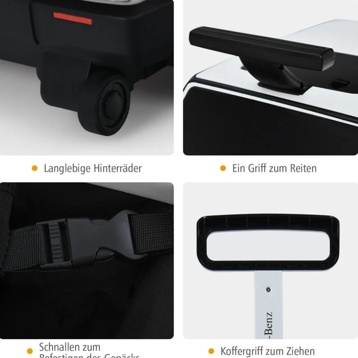 2 in 1 Rutschauto und Kinderkoffer mit klappbarem Griff 60 x 31 x 26 cm Weiß