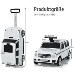 2 in 1 Rutschauto und Kinderkoffer mit klappbarem Griff 60 x 31 x 26 cm Weiß
