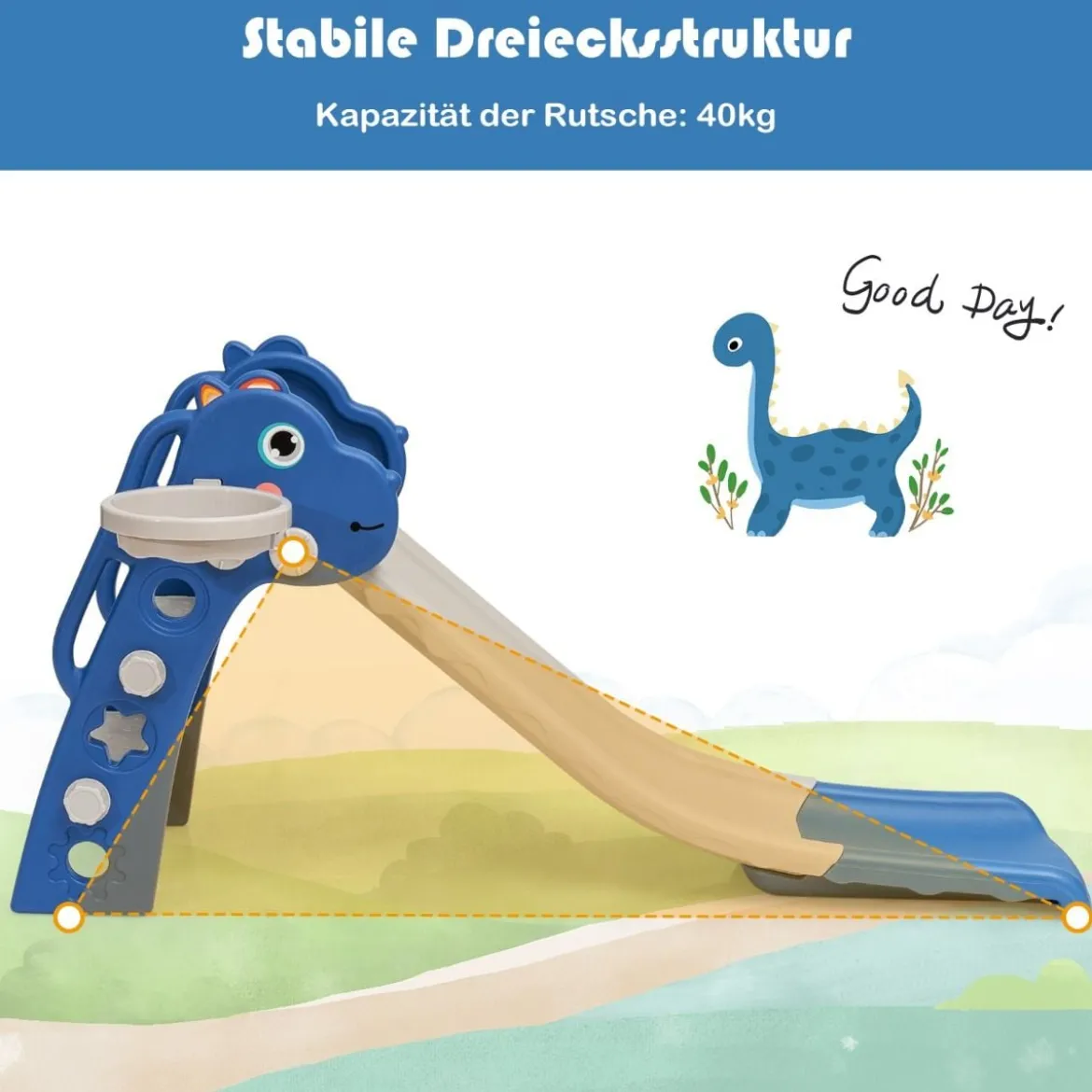 3 in 1 Rutsche für Kinder Set mit extra langer Rutsche 132 x 61 x 67 cm Blau
