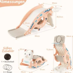 4-in-1-Rutschspielzeug für Kinder mit Basketballkorb & Ringspiel Rosa