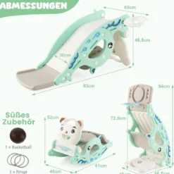 4-in-1-Rutschspielzeug für Kinder mit Basketballkorb & Ringspiel Grün