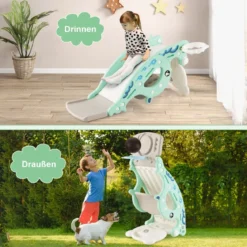 4-in-1-Rutschspielzeug für Kinder mit Basketballkorb & Ringspiel Grün