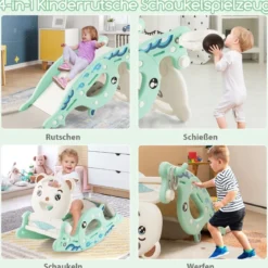 4-in-1-Rutschspielzeug für Kinder mit Basketballkorb & Ringspiel Grün