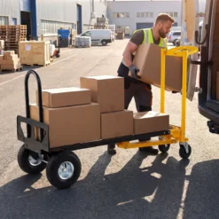 3 in 1 Sackkarre & Transportwagen Klappbarer Handwagen mit Luftbereifung & Gummirädern Gelb