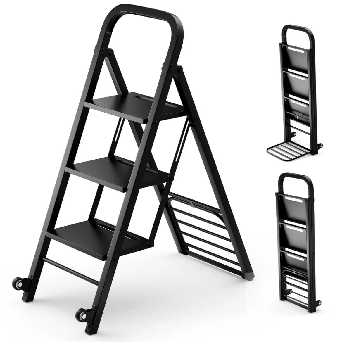 2 in 1 Sackkarre & Trittleiter Klappbare 2 Räder Handwagen Metall Transportkarre Schwarz