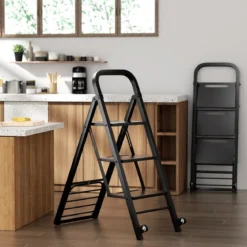 2 in 1 Sackkarre & Trittleiter Klappbare 2 Räder Handwagen Metall Transportkarre Schwarz