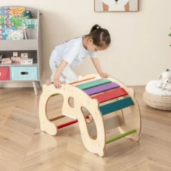 2 in 1 Schaukelpferdbogen für Kinder mit Wippe & Kletterbogen & Bequemer Rückenlehne & Sitz