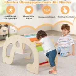 2 in 1 Schaukelpferdbogen für Kinder mit Wippe & Kletterbogen & Bequemer Rückenlehne & Sitz