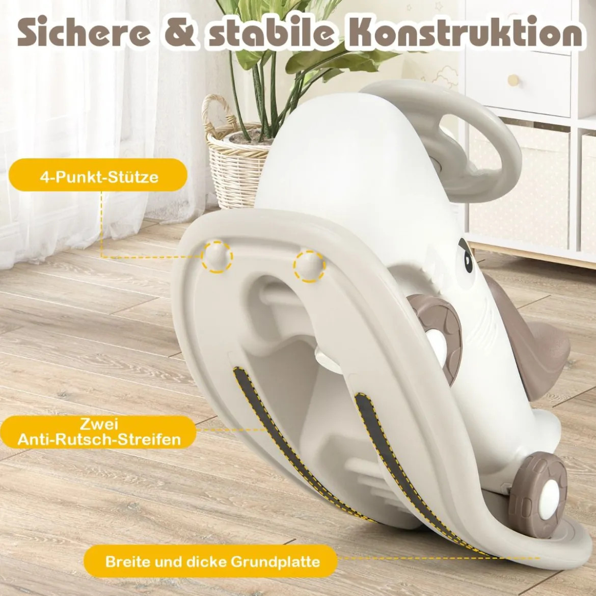 3 in 1 Schaukelpferd in Haiform mit Abnehmbarem Balance-Board & Rutschauto Weiß