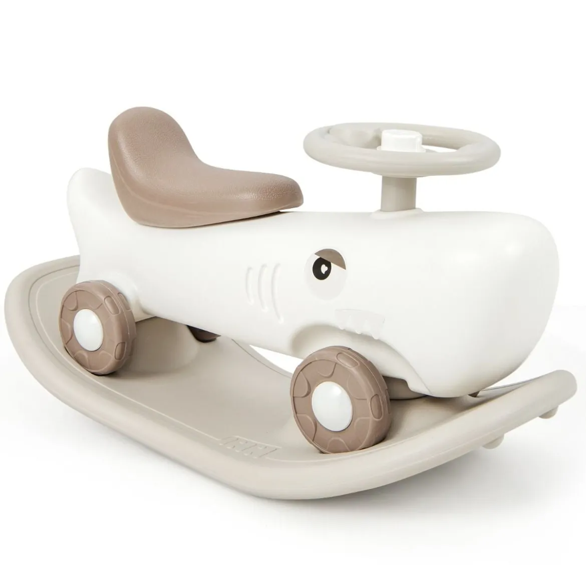 3 in 1 Schaukelpferd in Haiform mit Abnehmbarem Balance-Board & Rutschauto Weiß
