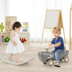 3 in 1 Schaukelpferd in Haiform mit Abnehmbarem Balance-Board & Rutschauto Dunkelgrau