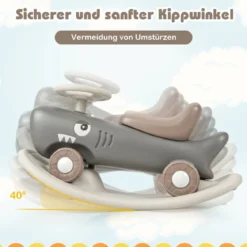3 in 1 Schaukelpferd in Haiform mit Abnehmbarem Balance-Board & Rutschauto Dunkelgrau