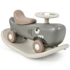 3 in 1 Schaukelpferd in Haiform mit Abnehmbarem Balance-Board & Rutschauto Dunkelgrau