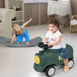 3 in 1 Schaukelpferd Schaukeltier & Rutschauto mit Abnehmbarem Balance Board Grün Zug