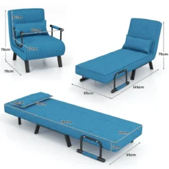 4 in 1 Schlafsessel Klappbar Schlafsofa mit 5 Stufig Verstellbarer Rückenlehne Blau