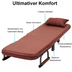 3 in 1 Schlafsessel Schlafsofa Klappbett Gästebett Klappsessel Braun