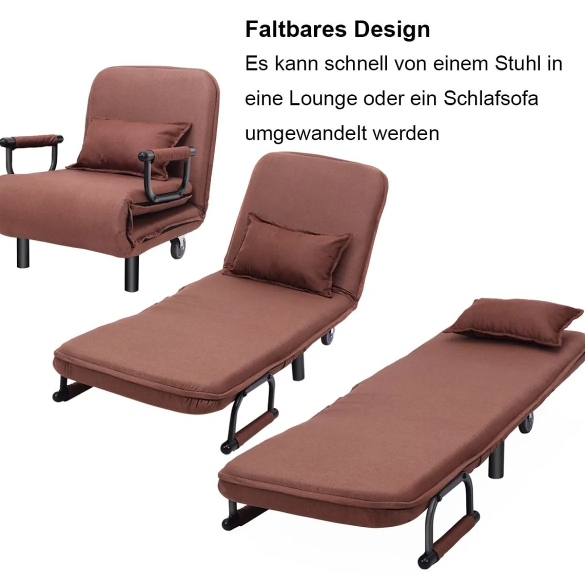 3 in 1 Schlafsessel Schlafsofa Klappbett Gästebett Klappsessel Braun