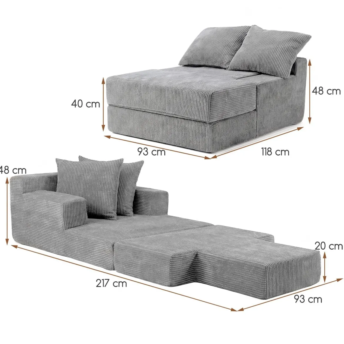 2 in 1 Schlafsofa Klappbares Bodensofa aus Korallenfleece mit Schlaffunktion Boneless Schlafcouch