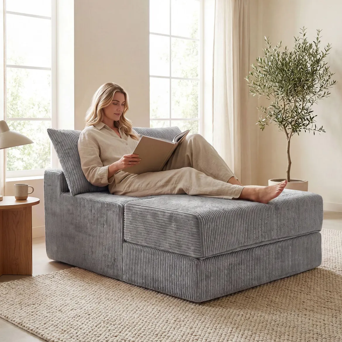 2 in 1 Schlafsofa Klappbares Bodensofa aus Korallenfleece mit Schlaffunktion Boneless Schlafcouch