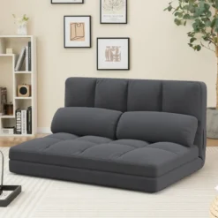 3 in 1 Schlafsofa mit Schlaffunktion & Verstellbarer Rückenlehne Klappbares Bodensofa Dunkelgrau