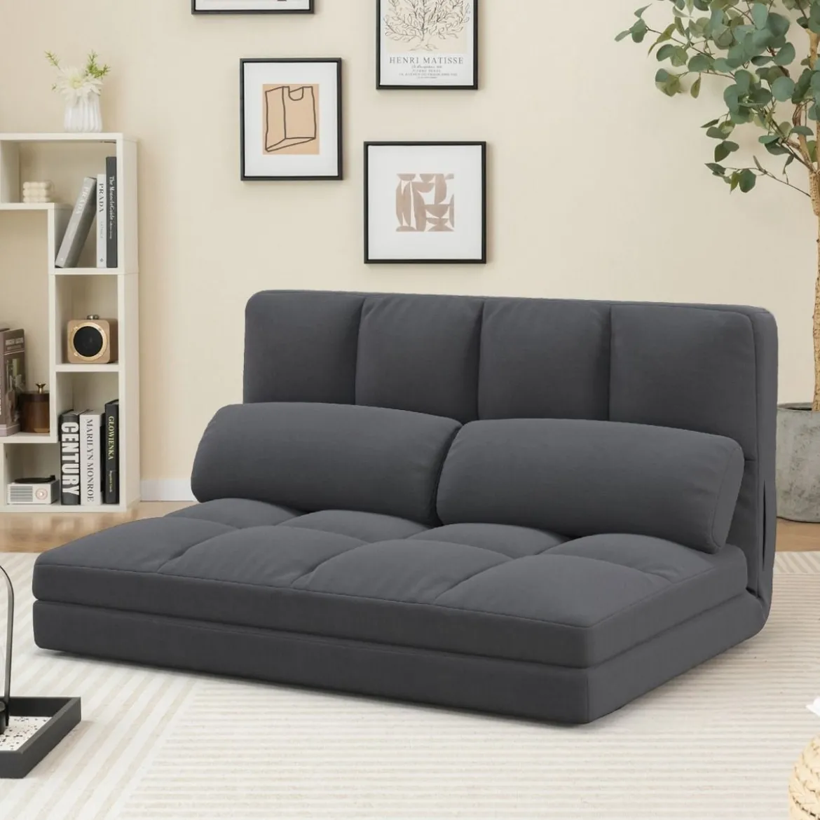 3 in 1 Schlafsofa mit Schlaffunktion & Verstellbarer Rückenlehne Klappbares Bodensofa Dunkelgrau