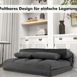 3 in 1 Schlafsofa mit Schlaffunktion & Verstellbarer Rückenlehne Klappbares Bodensofa Dunkelgrau