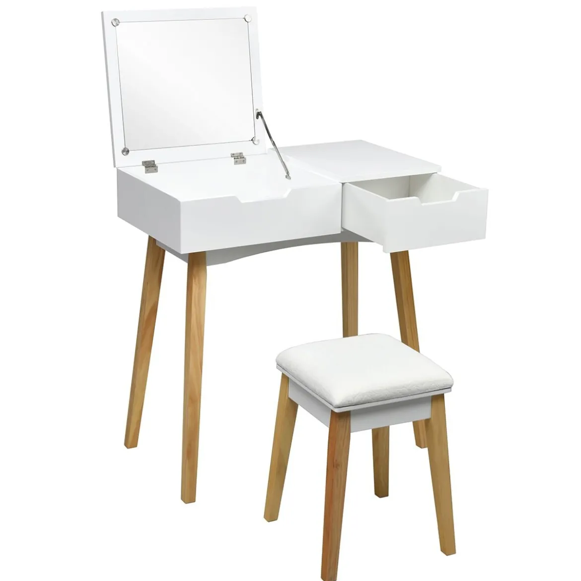 2 in 1 Schminktisch & Schreibtisch Frisiertisch Klappspiegel&Hocker Kosmetiktisch