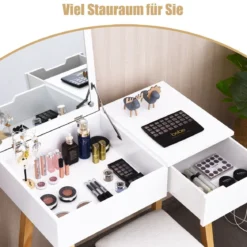 2 in 1 Schminktisch & Schreibtisch Frisiertisch Klappspiegel&Hocker Kosmetiktisch
