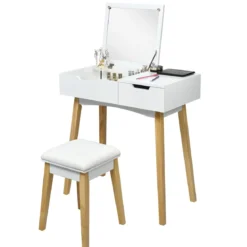 2 in 1 Schminktisch & Schreibtisch Frisiertisch Klappspiegel&Hocker Kosmetiktisch