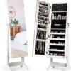 2 in 1 Schmuckschrank mit Spiegel abschließbarer Schmuckorganisator 41 x 36,5 x 146 cm Weiß