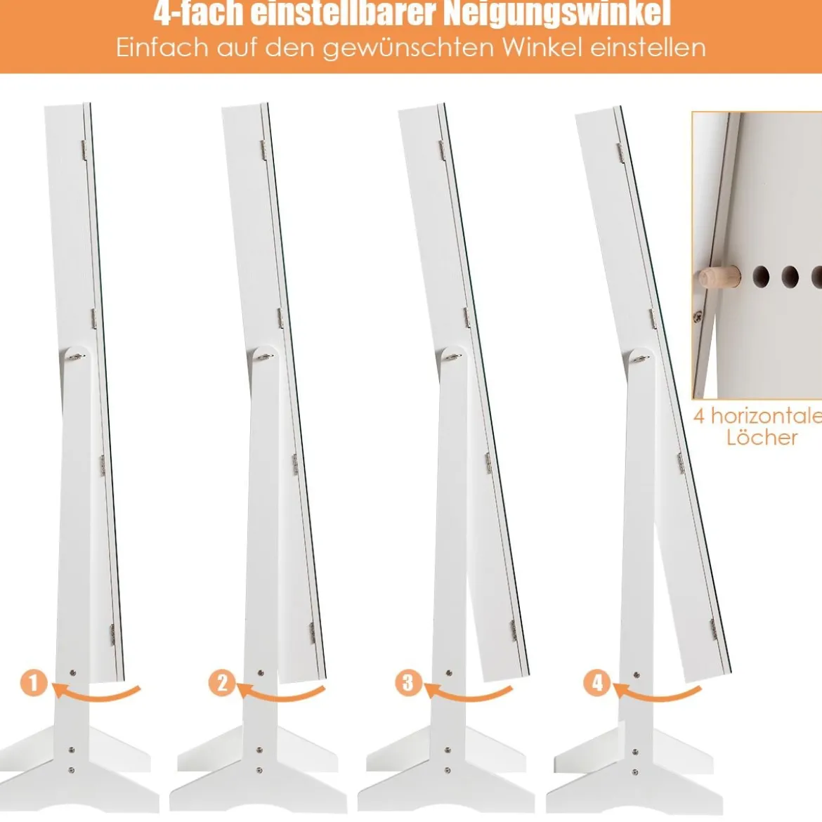 2 in 1 Schmuckschrank mit Spiegel abschließbarer Schmuckorganisator 41 x 36,5 x 146 cm Weiß