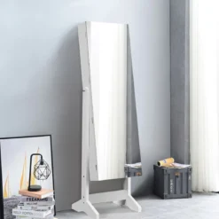 2 in 1 Schmuckschrank mit Spiegel abschließbarer Schmuckorganisator 41 x 36,5 x 146 cm Weiß