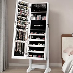 2 in 1 Schmuckschrank mit Spiegel abschließbarer Schmuckorganisator 41 x 36,5 x 146 cm Weiß