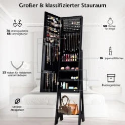 2 in 1 Schmuckschrank Standspiegel mit 12 LEDs Abschließbares Spiegelschrank mit Ganzkörperspiegel