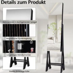 2 in 1 Schmuckschrank Standspiegel mit 12 LEDs Abschließbares Spiegelschrank mit Ganzkörperspiegel