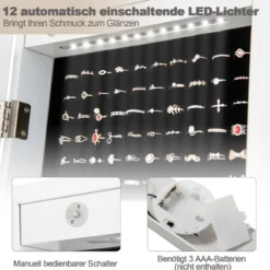 2 in 1 Schmuckschrank Standspiegel mit 12 LEDs Abschließbares Spiegelschrank mit Ganzkörperspiegel